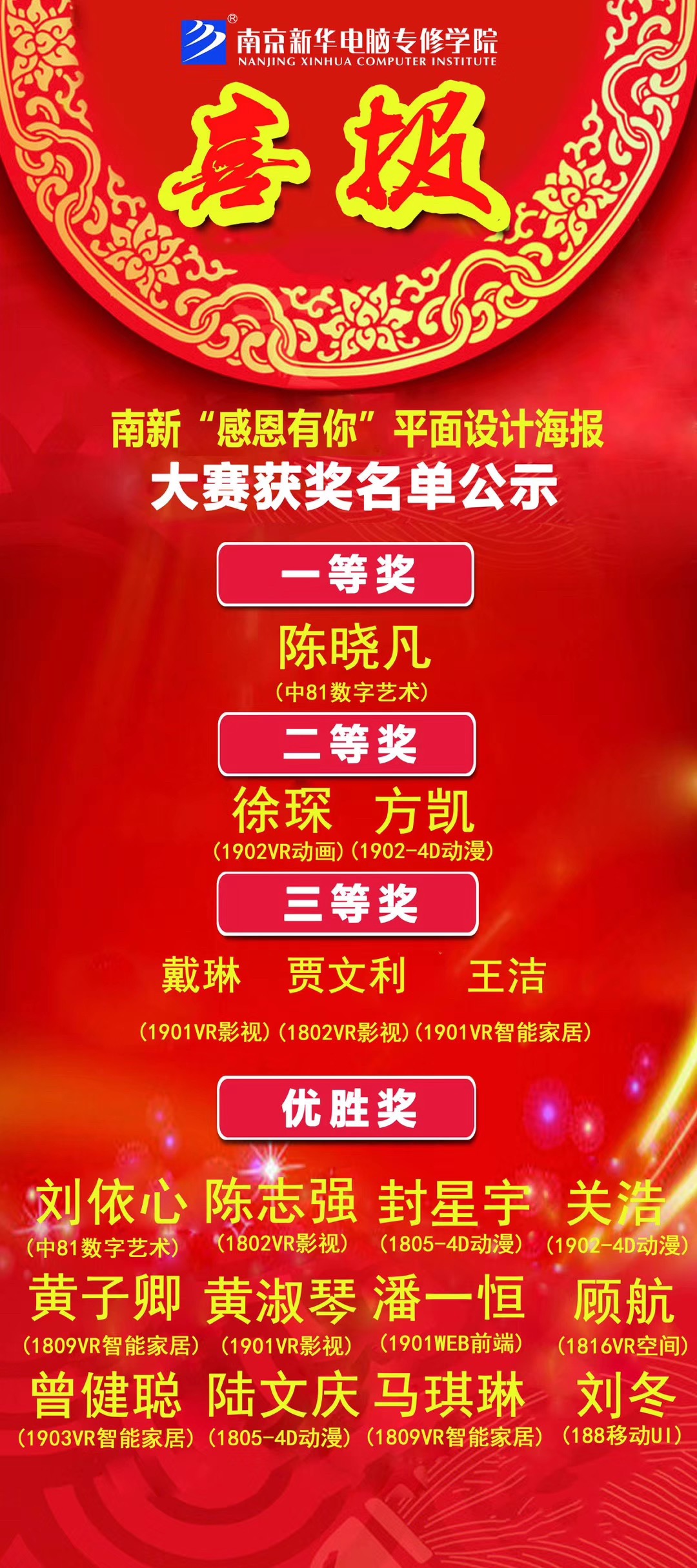 咻！前方為您發(fā)來南京新華“感恩有你”平面海報設(shè)計大賽的獲獎捷報啦！